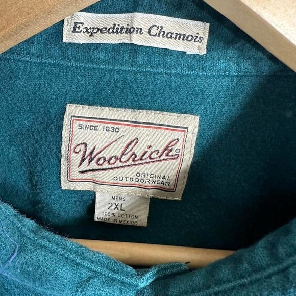 Vintage Woolrich Expedition Chamois Thick Cotton Button Up Shirt Green Mens 2XL - Picture 4 of 7